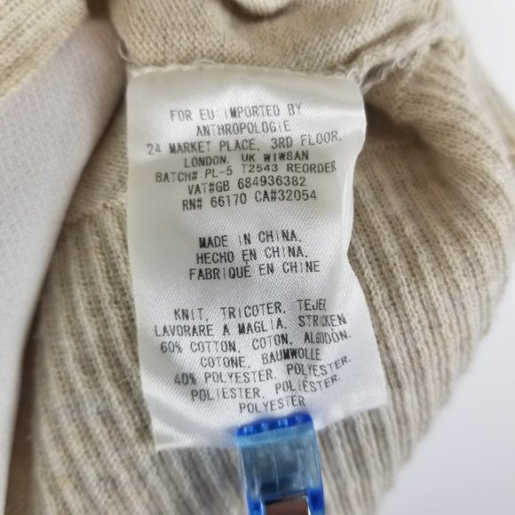 Moth Anthropologie Cream & White Knit Vneck Loose Sweater Chiffon Back sz XS - Picture 6 of 6